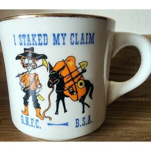 Vintage Boy Scouts of America I Staked My Claim G.N.F.C. Donkey Miner Mug Cup